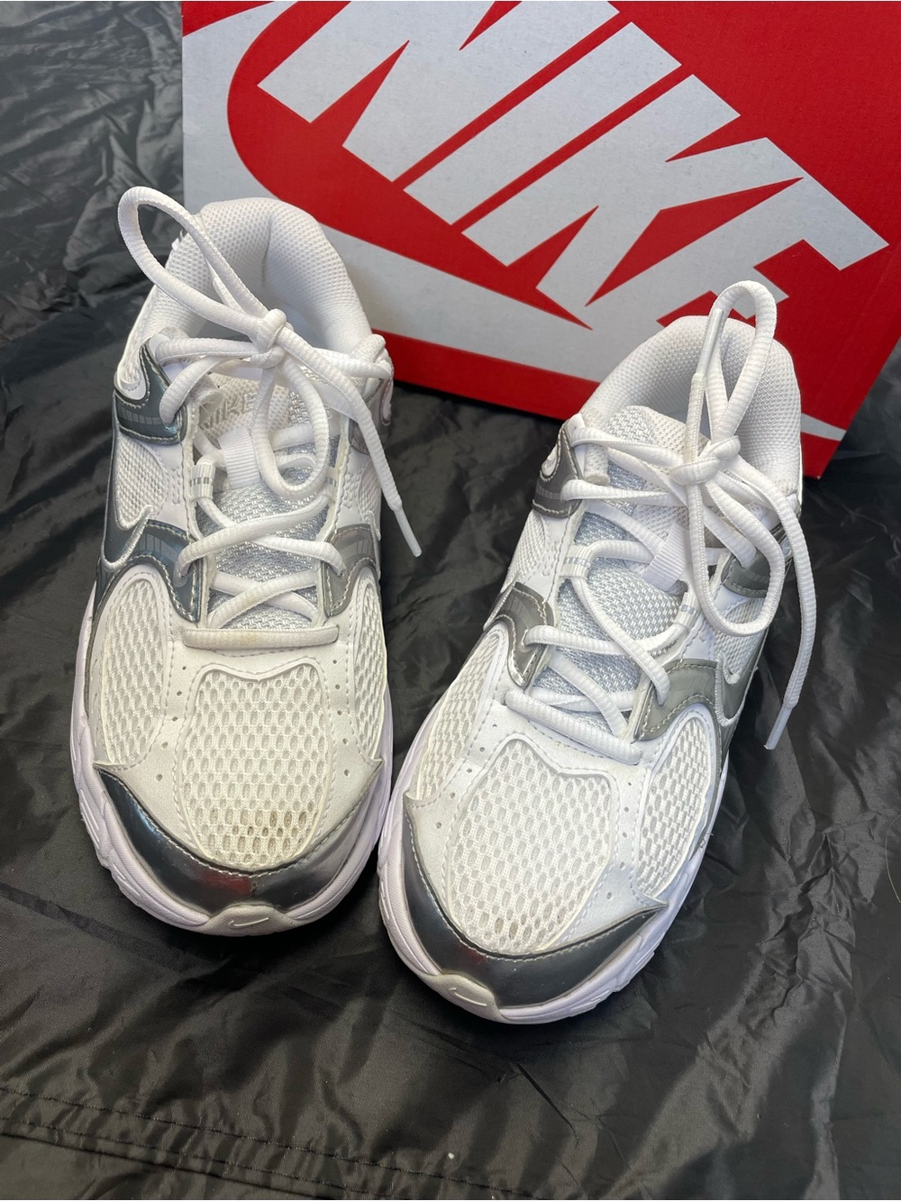Nike Kids White and Silver Mesh Lace-Up Sneakers